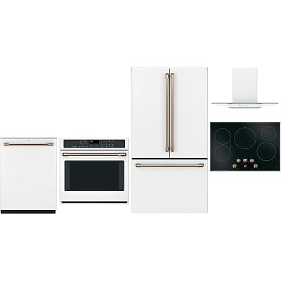 GE Cafe 5 Piece Kitchen Package CWE23SP4MW2 36&amp;amp;quot;French Door Refrigerator,CEP70303MS2 30&amp;amp;quot; Electric Cooktop,CVW73014MWM