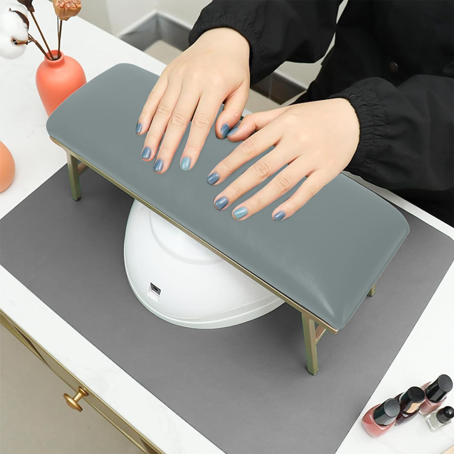 Nail Arm Rest Hand Cushion, Nail Cushion, Non-Slip PU Leather Hand Rest, Nail Design, Nail Armrest Cushion for Beauty Salons and Home Manicure, Grey