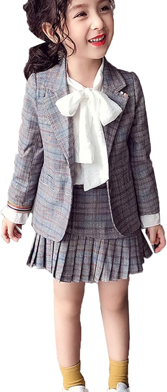 Amazon Jinpin 子供服 女の子 スカート ジャケット フォーマル スーツ 上下 2点セット コート ガールズ アンサンブル プリーツ スカート ドレス ワンピース キッズ チェック柄 長袖 結婚式 カジュアル 発表会 卒業式 入学式 通園 七五三 フォーマル 通販