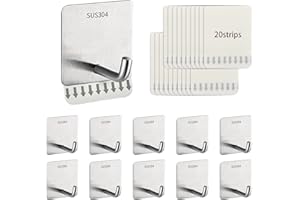 startopfield 10 Large Utility Hooks with 20 Refill Strips, Damage Free Hanging Wall Hooks, Heavy Duty Stainless Steel Hooks,Hanging Decorations in Living Spaces