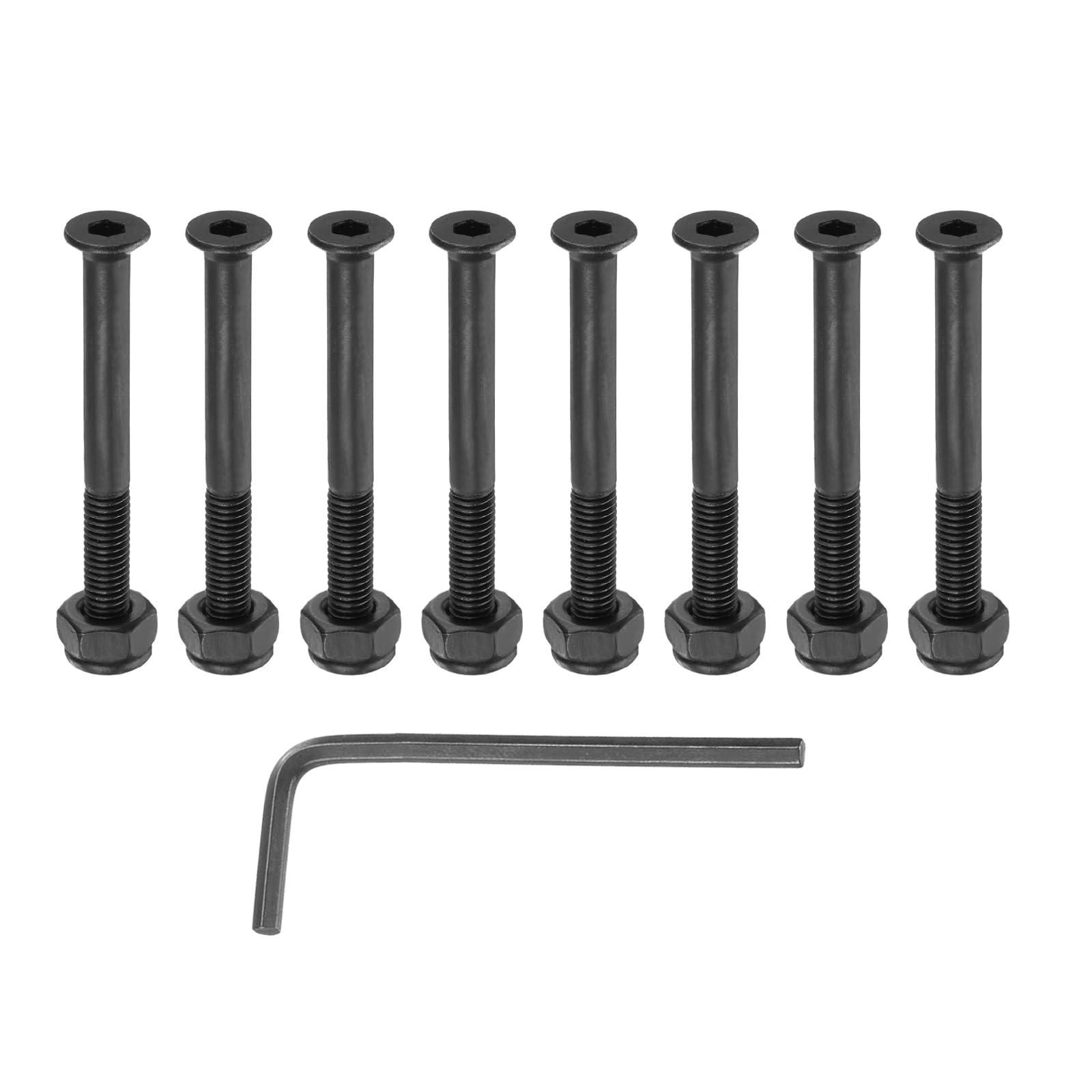 PATIKIL 1-9/16" Skateboard Hardware Bolt, 8 Set Carbon Steel Truck Mounting Screws Bolts Nuts Set with L-shape Hexagon Wrench for Skateboard Cruiser, Black