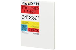 MEEDEN Stretched Canvas, 24 × 36 Inch, Pack of 2, Blank White Canvases for Painting, 100% Cotton, 15 oz Gesso-Primed, Pre-Stretched Canvas for Acrylic Oil Pouring & Airbrushing Painting