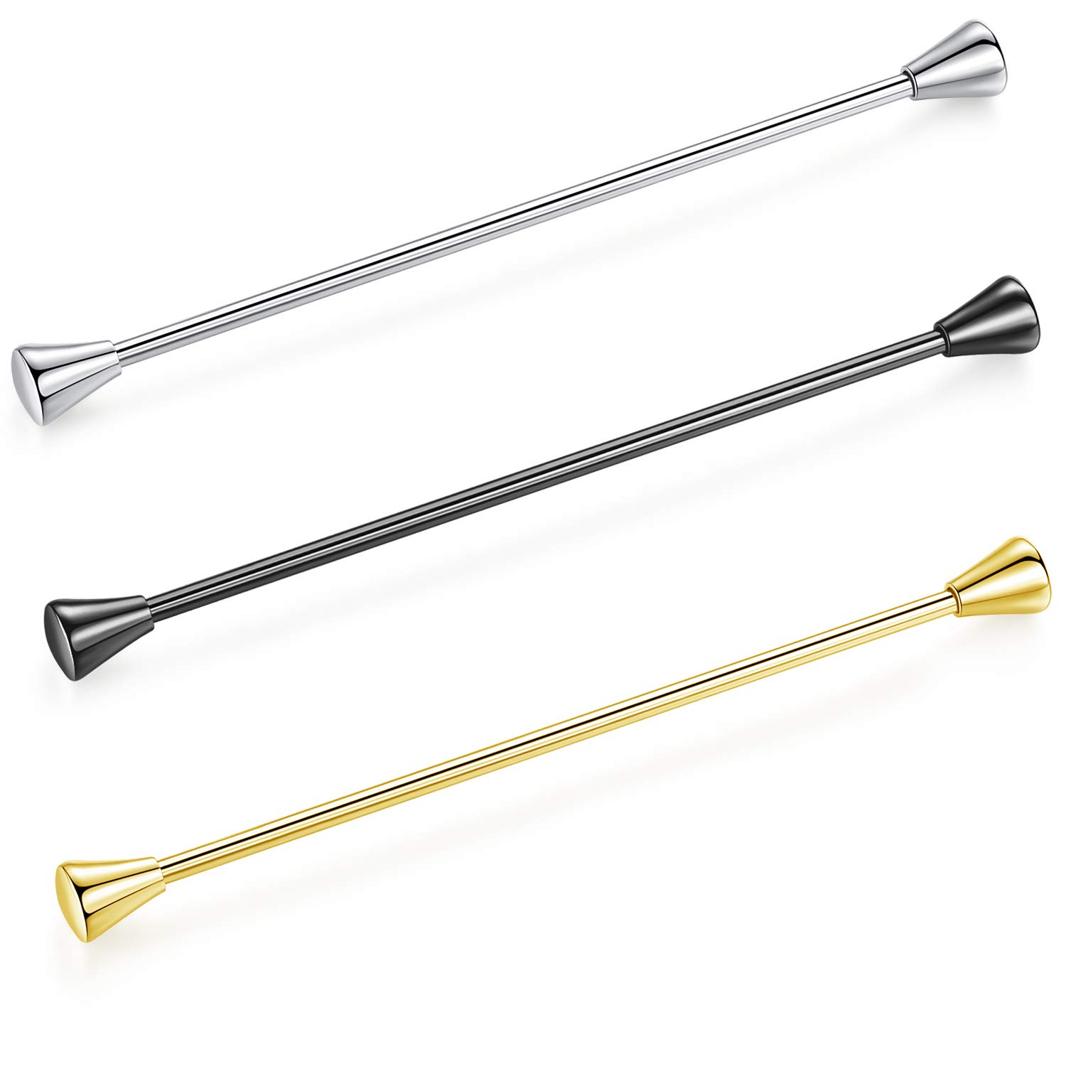 HONEY BEAR Tie Collar Bar Pins 3pcs Set Brooches for Shirts,Stainless Steel for Business Wedding Gift,Silver,65mm (Triangular end without box)