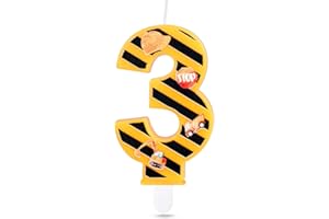 iNINGER Construction Birthday Candles,3rd Birthday Candle Yellow and Black Stripes Candle,Number 3 Candle Happy Birthday Cake Candle for Boys Construction Birthday Party Decorations Supplies