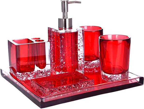 Inclinex Bathroom Set Resin 6pcs Bathroom Accessories Set Soap Dispenser Toothbrush Holder Tumbler Soap Dish Tray Red Black Blue Silver Small Red Amazon Co Uk Kitchen Home