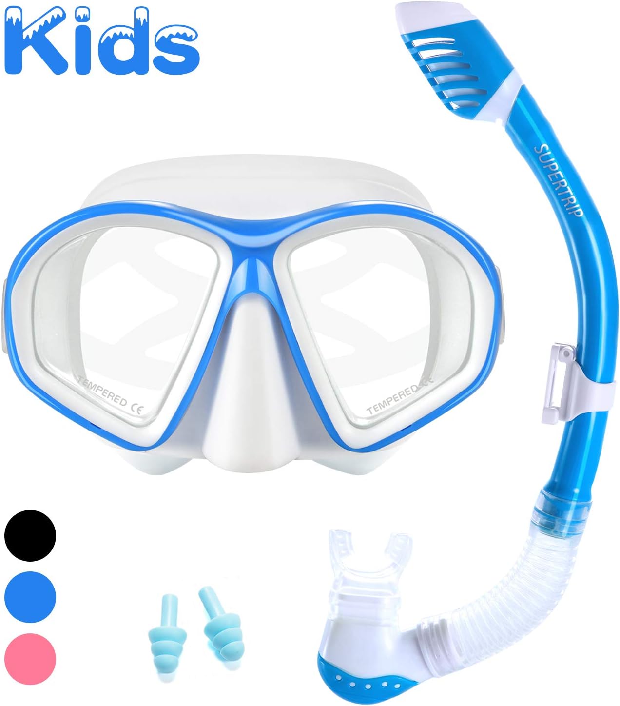 Supertrip Kids Snorkel Set-Scuba Dry Top Diving Mask Anti-Leak Impact Resistant Panoramic Tempered Glass Easybreath Snorkeling Packages Professional Swimming Gear for Youth Boys and Girls