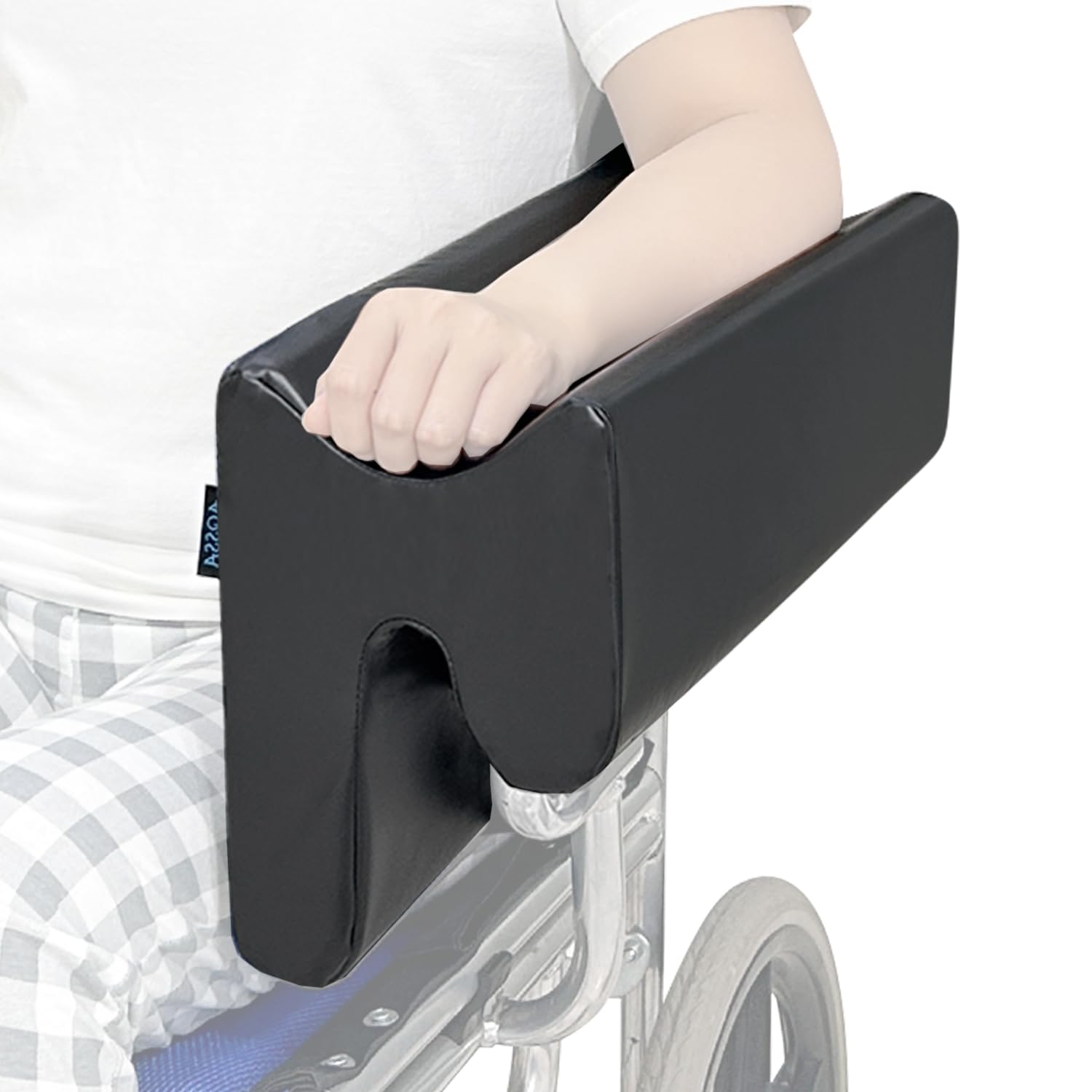 Photo 1 of AOSSA Wheelchair Armrest Pad with Lateral Support, U-Shaped Arm Trough Cushion & Positioning Wedge Pillow for Stroke Patients, Waterproof PU Leather Elbow Rest Bolster Attachment for Elderly (Black)