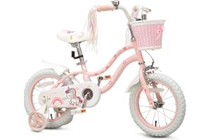 Bixike Princess Style Girls Bike with Basket for 2-13 Years Old Kids and Toddlers, 12 14 16 18 Inch Bicycle for Children with Training Wheels and Streamers, 20 Inch with Kickstand, Multiple Colors