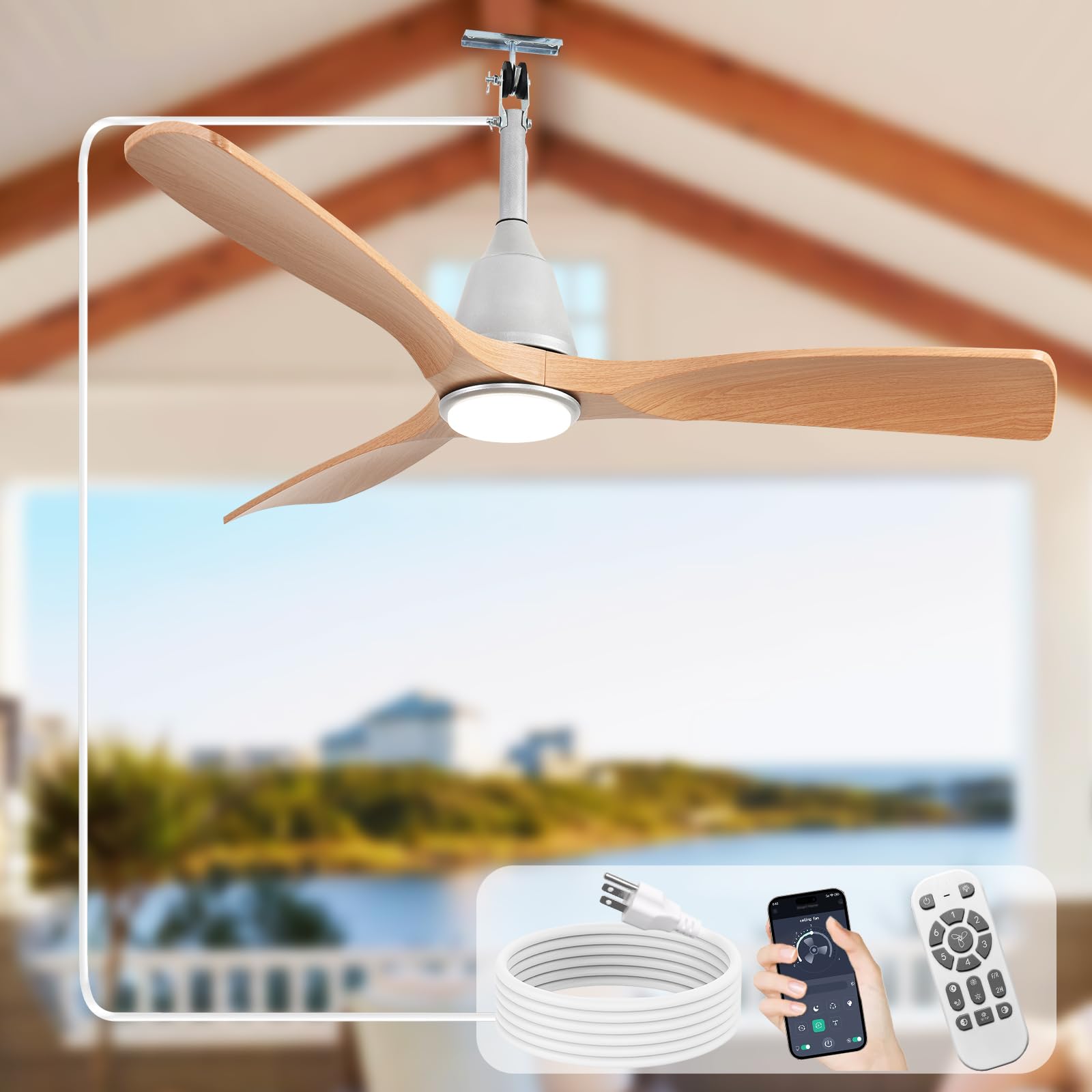 Photo 1 of Depuley Wood Ceiling Fans with Light: 42 Inch Plug in Ceiling Fans with Remote/APP Control - 6 Speed Reversible LED Gazebo Fans - DC Motor 3-Blade Outdoor Hanging Ceiling Fan for Bedroom Outdoor Patio