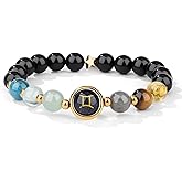 Crystal Vibe Gemini Zodiac Bracelet Healing Crystal Constellation Bracelet with Amethyst Citrine & Tiger Eye Birthday Horoscope Gift