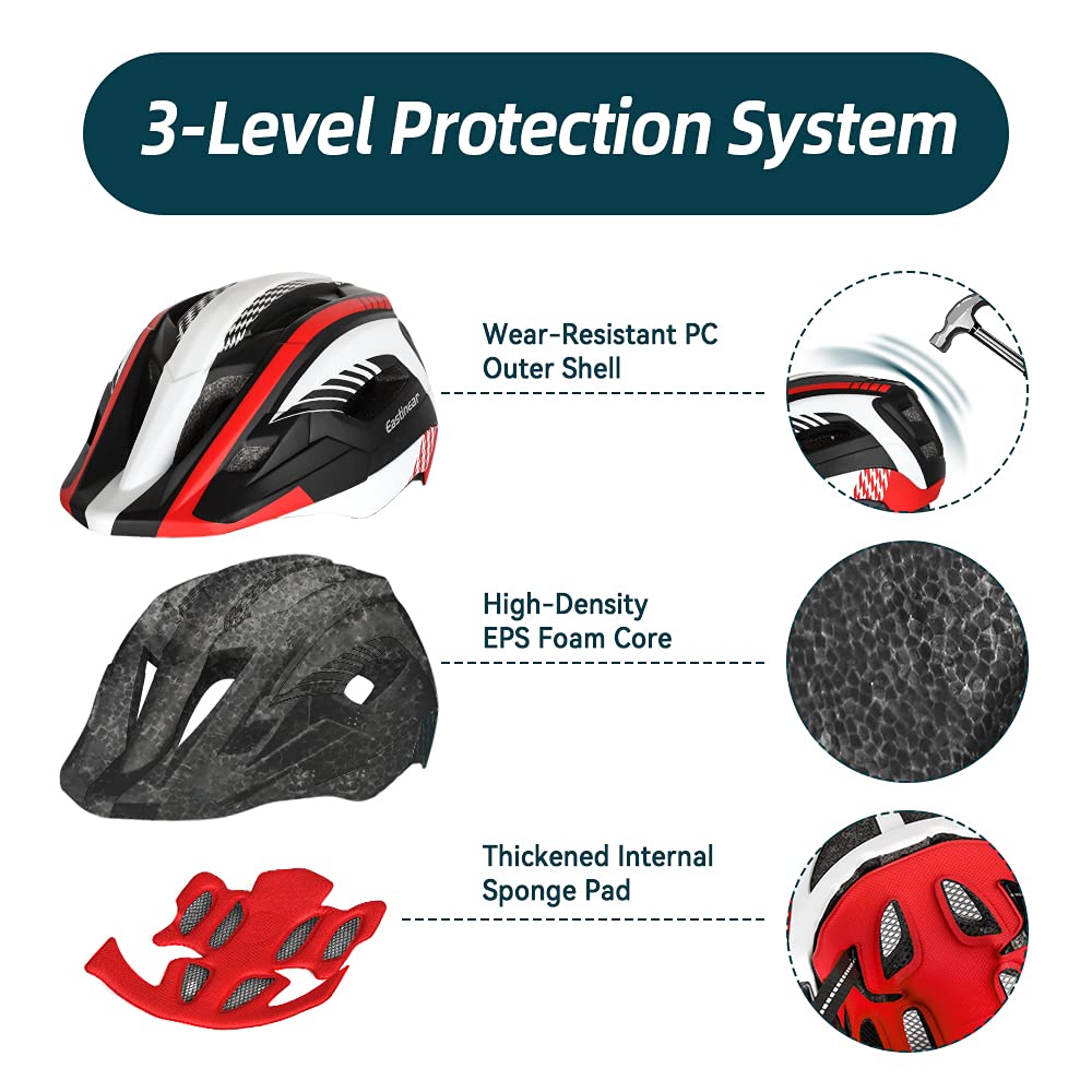EASTINEAR Kids Bike Helmet Full Face Adjustable Children Bicycle Helmets with LED Light Cycling Helmet for Boys and Girls Ages 3-8