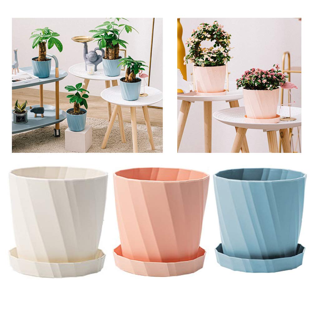 Dproptel Plastic Flower Pots, Indoor/Outdoor Plant Holder Nordic Style Garden Pots Succulents Containers with Base Bracket for Home Office Shops Décor 3 Colors