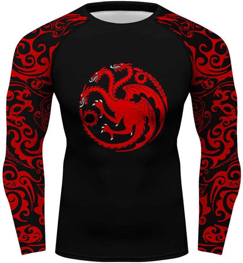 Men Long Sleeve Fitness Gym Top Dragon Printed T-Shirt Tight Tee