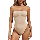 Fisoew Women's Strapless Shapewear Tummy Control Thong Bodysuit One Piece Tube Top Seamless Body Shaper