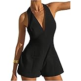 SOLY HUX Women's Backless Halter Jumpsuit Sleeveless Wide Leg Going Out Short Rompers