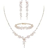 EVER FAITH Teardrop Cubic Zirconia Bridal Jewelry Sets for Bride, Sparkly CZ Elegant Pendant Necklace Dangle Earrings Bracelet Set for Women