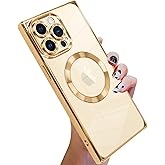KANGHAR Case Designed for iPhone 15 Case Magnetic Clear with Camera Lens Protector[Compatible with MagSafe] Luxury Cute Plating Design Full-Body Shockproof Protection Cover Gold