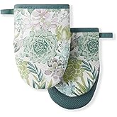 Martha Stewart Succulents Mini Oven Mitt 2-Pack Set, Green, 5.5"X8"