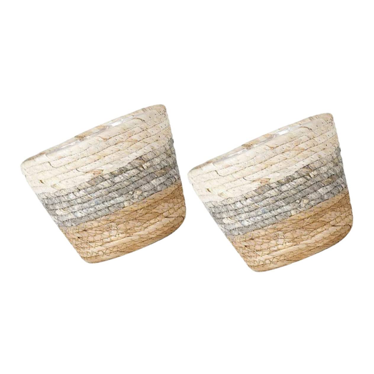 2Pcs Oval Straw Flower Baskets Plant Containers Woven Planters for Indoor Outdoor Use Ideal for Succulents and Green Plants