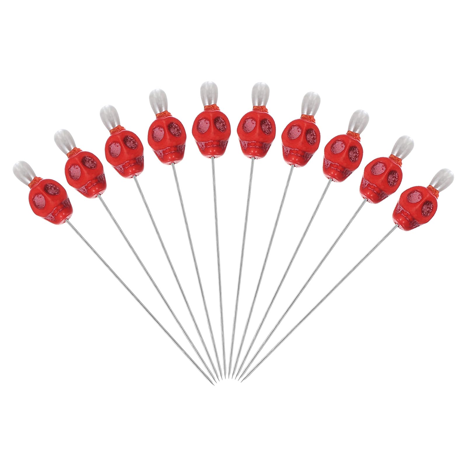 PATIKIL 3" Skull Sewing Pins, 10Pcs Steel Straight Pins with Skull Head for Fabric DIY Decoration Crafting Quilting Sewing Supplies, Red