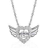 MISS MIMI BY ELAINE J Christmas Gifts for Women,925 Sterling Silver Necklace, Snowflake Angel Wing and CZ Heart Pendant, 1-3 CTTW Cubic Zirconia with Dancing Diamond Design