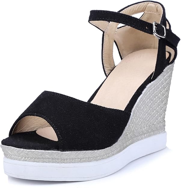 Amazon.com | Women's Peep Toe Platform Wedge Sandals Cut Out Faux Suede High Heel Sandals Summer 