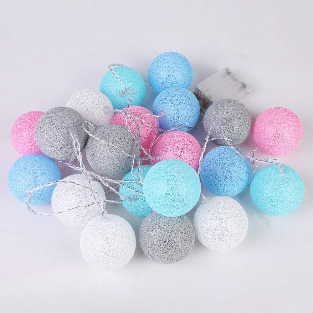 Treer Cotton Ball String Fairy Lights Christmas Tree Balls Light Warm White LED Night Lights Battery Garland Lamp Garden Indoor Home Party Wedding Xmas Decoration (1.5M-10 Balls,Grey)
