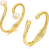 BROCC 2-4PCS Gold Plated Cuff Bangle Bracelets for Women Trendy Hinged style Adjustable Cuff Bangle Bracelet Wrist Wrap Irregular Minimalist Jewelry Set