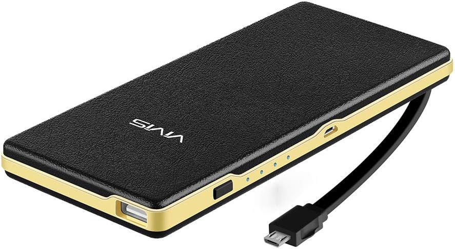 Power Bank 15000mAh, Portable Charger Built-in Micro USB Cable, VIVIS Li-Polymer External Battery Pack