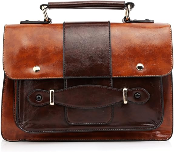 Amazon ユーオンボックス Uonbox サッチェルバッグ レトロ かばん ハンドバッグ ショルダーバッグ 通勤 通学 おしゃれ レディース バッグ ブラウン レディースバッグ 財布