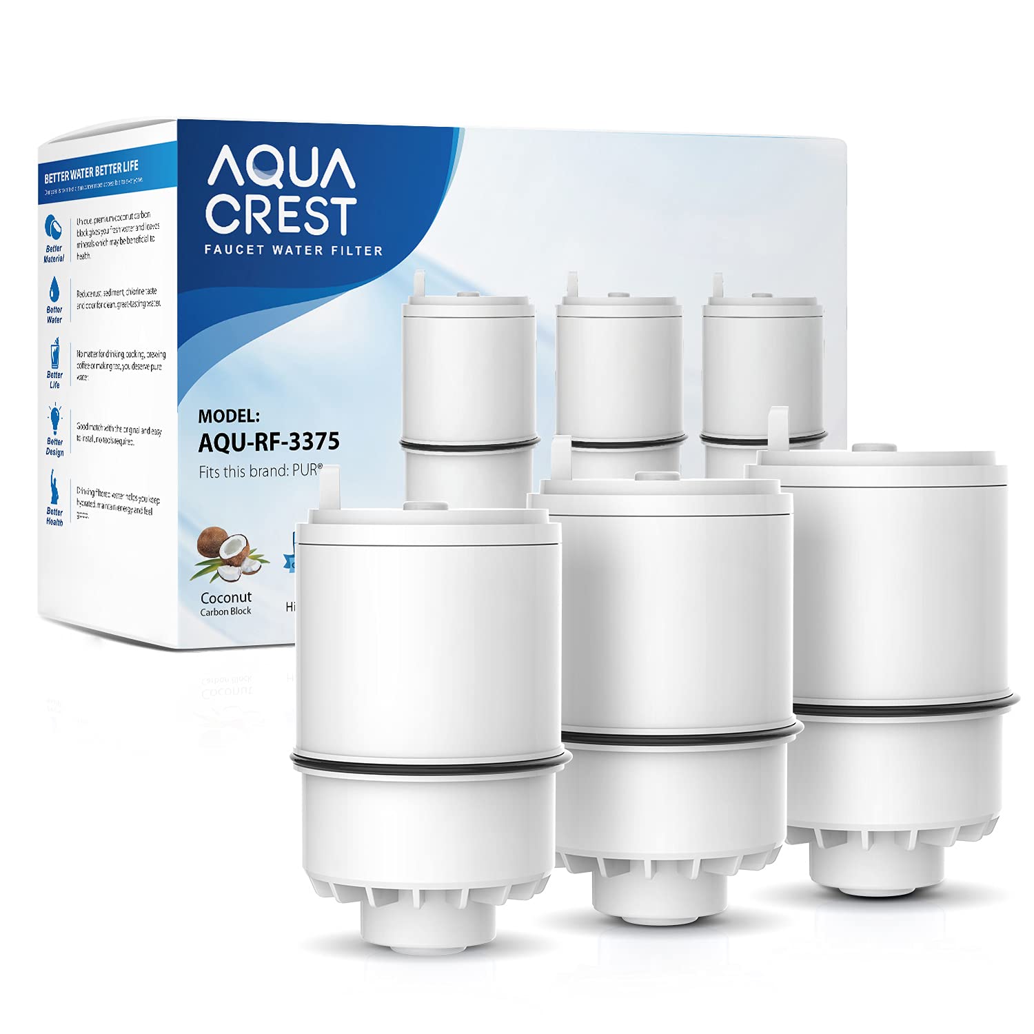 AQUACREST RF3375 NSF Certified Water Filter, Compatible with Pur® RF-3375 (RF33752V2) Faucet Replacement Water Filter, PUR®, PUR®PLUS Faucet Filtration Systems (3 Count, Packing May Vary)
