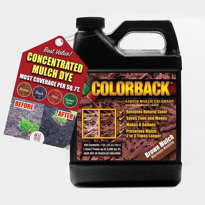 Photo 1 of COLORBACK Brown Mulch Dye, 3,200 Square Feet Coverage – Mulch Colorant for Landscaping & Garden Beds, Wood Mulch Dye, Mulch Color Restorer & Playground Bark Mulch, Eco-Friendly Mulch Paint – 1-Quart