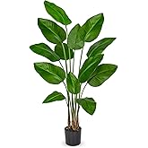 Hollyone Large Bird of Paradise Artificial Plant in Pot 5FT Tall Fake Bird of Paradise Plant Faux Tropical Palm Tree Faux Plantain Banana Leaf for Indoor Outdoor Home Office Garden Decor, 13 Leaves