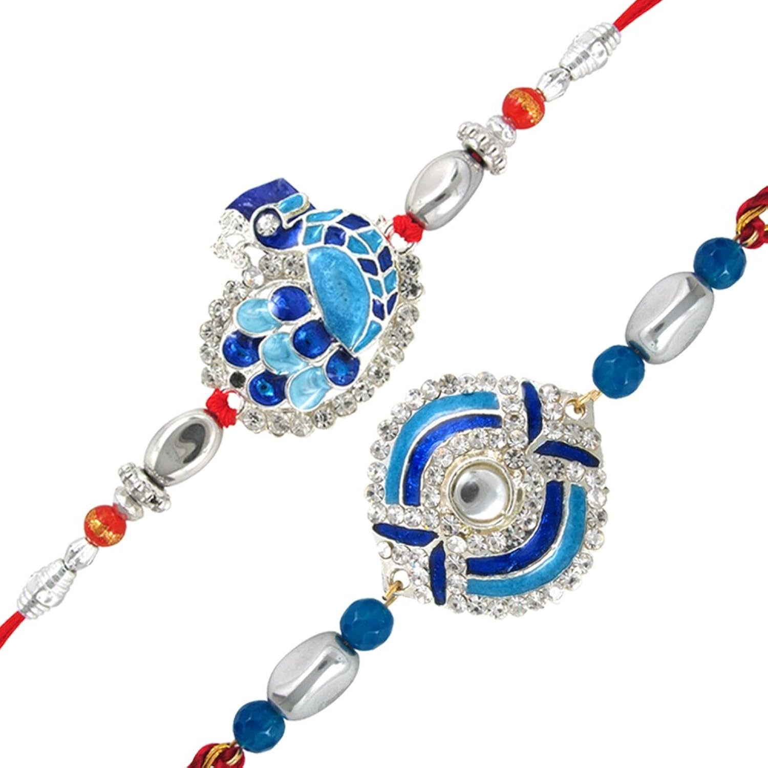 mahi combo of magnificient two rakhis with crystals for men/boys-co1104266r