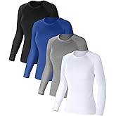 Coume 4 Pack Women's Compression Long Sleeve Shirts Crew Neck Workout Tops Quick Dry Gym Running Athletic Sports Underscrubs