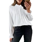 Astylish Women's Casual Blouses Button-Down Business Work Tops Long Sleeve Mandarin Neck Pleated Shirts 2025 Fall Outfits