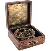 Top Grade 5-Inch Sundial Vintage Nautical Marine Compass with Wooden Box Antique Brass Sun Clock for Decoration, Navigation, Gifts Ship Replica Maritime Compass
