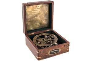OCEAN REPLICAS Top Grade 5-Inch Sundial Vintage Nautical Marine Compass with Wooden Box Antique Brass Sun Clock for Decoration, Navigation, Gifts Ship Replica Maritime Compass