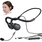 QOEKUEY USB Headset with Mic for Call Center & Office Use - Open Ear Headphones for All-Day Comfort, Computer Wired Headset Compatible with PC, Laptop, Gaming, Skype, Zoom, and Live Streaming