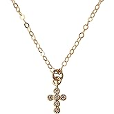 Designed By Stacey Handmade Tiny CZ Cross Necklace, 14K Gold-Filled Chain, Sentimental Jewelry, Religious Gifts for Women, Baptism, Christmas, Godmother Proposal, 16" to 18" Adjustable Length