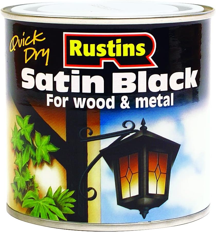 Rustins Quick Dry Satin Black Paint 250ml Smooth Finish Interior Exterior