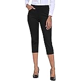 MoFiz Women's Capri Pants Summer Pull-On Stretch Straight Leg Golf Yoga & Business Casual Dressy Cropped Pants with Pockets