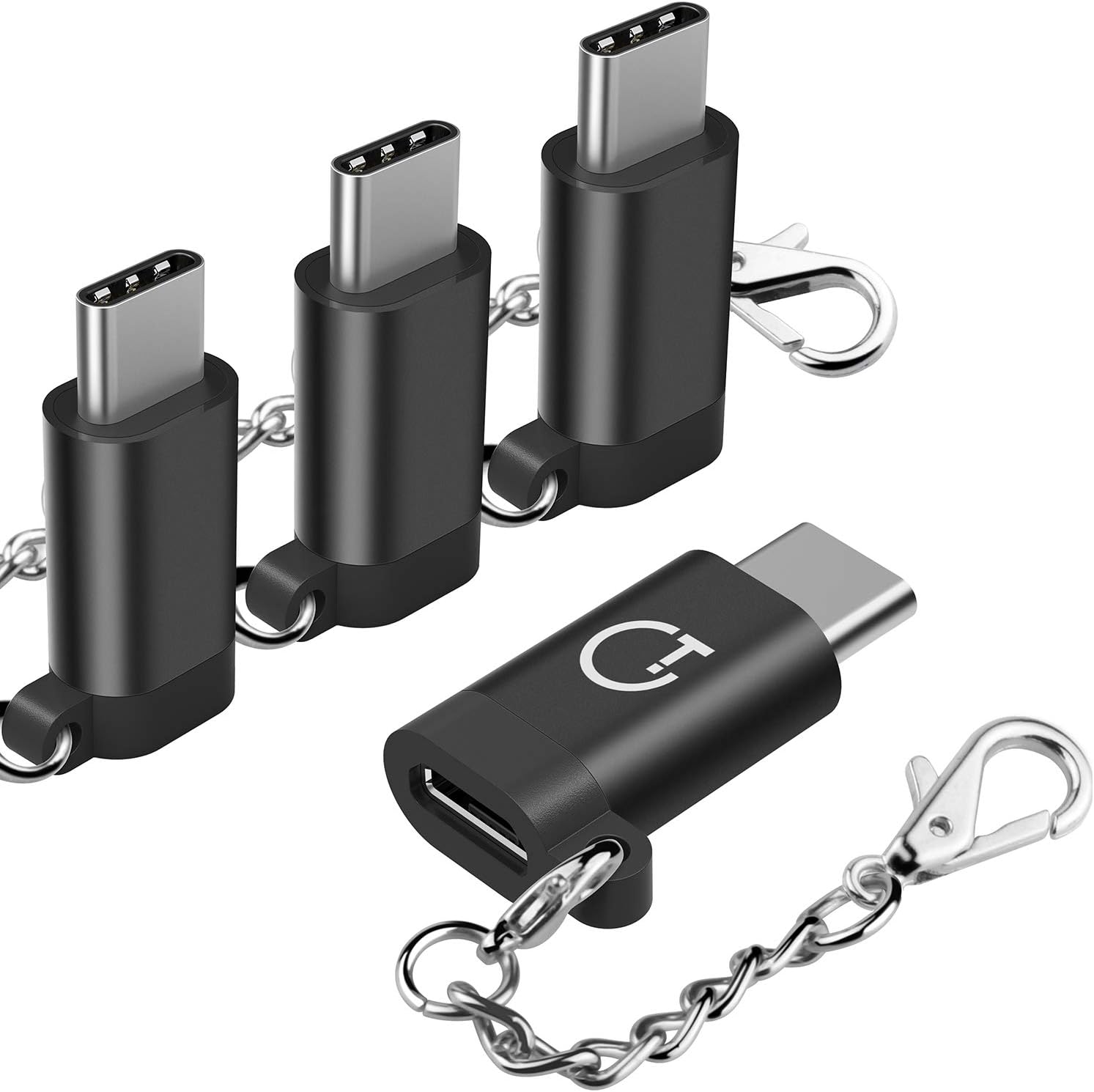 USB C Adapter,Type C Adapter,Gritin 4-Pack High-Speed Aluminum USB C to Micro USB Adapter Converter Connector with Keychain - Black