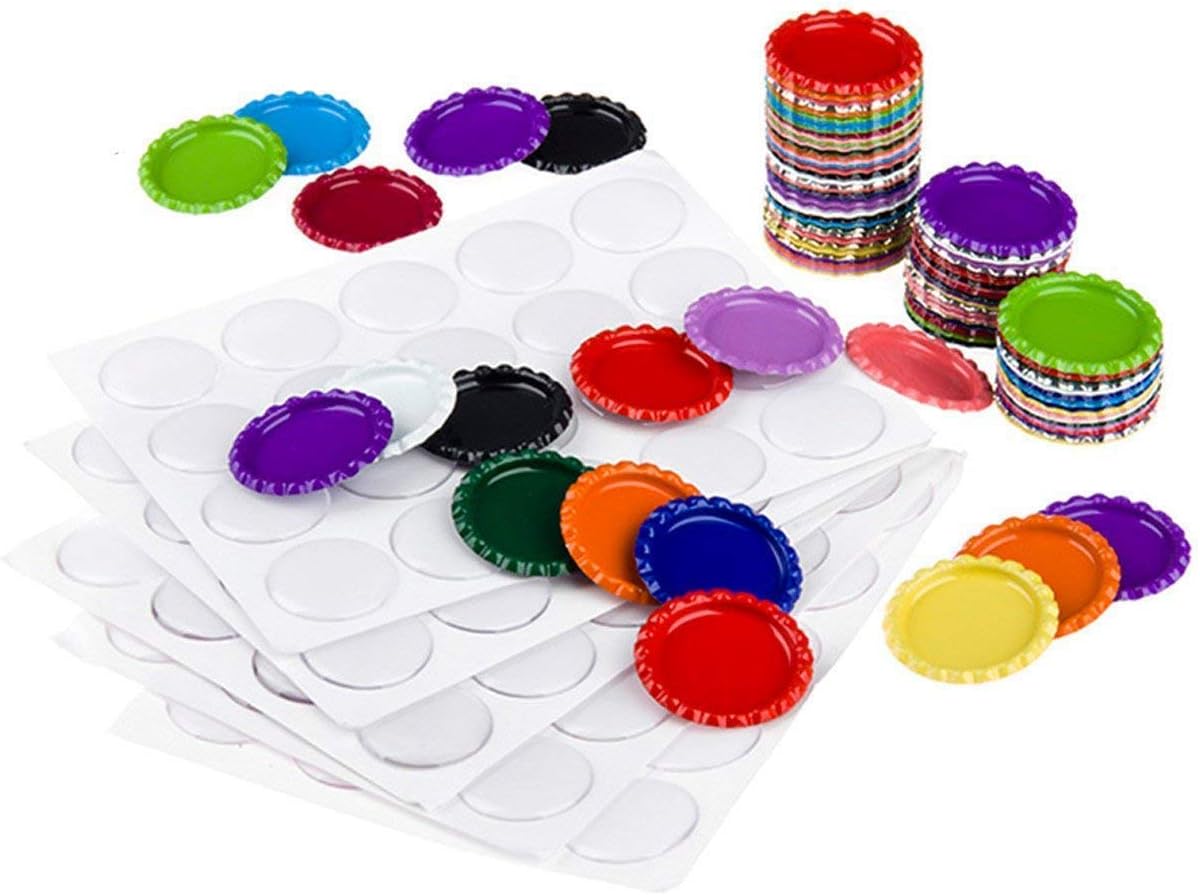 80 Pieces Flattened Bottle Caps in Double Sides Printed Mixed Colors