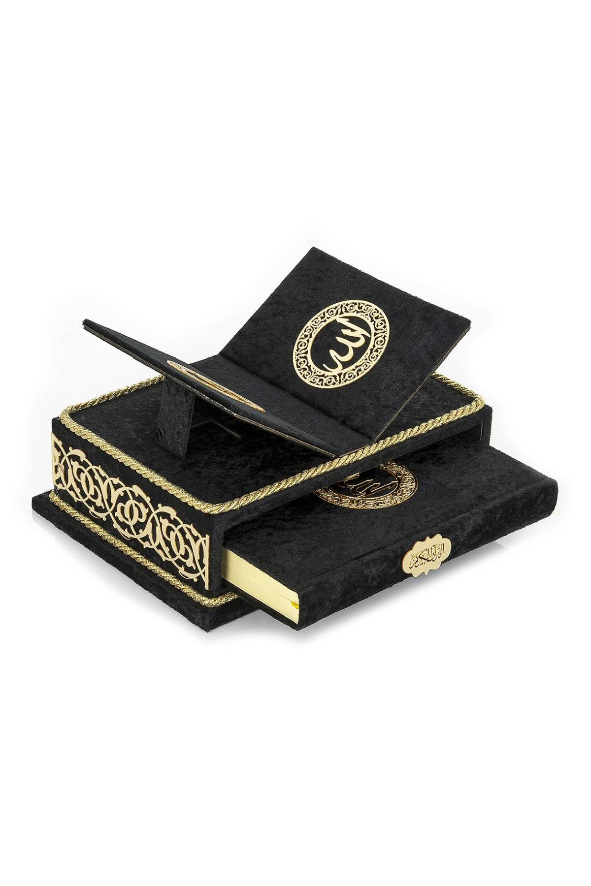 ihvan online, The Holy Arabic Quran Gift Set, Book Stand Holder, Desktop Quran Holder, Rehal, Velvet Covered Chest Rihal, Decorative Islamic Gifts for Muslims, Black