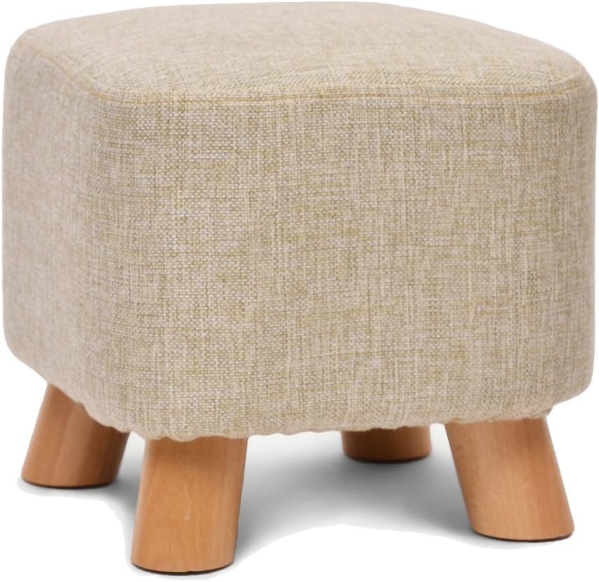 KSMY Square Footstool Ottoman Pouffe Chair Stool Upholstered with Removable Linen Cover - Beige