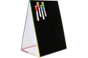 DASKID Tabletop Magnetic Easel & Blackboard with Chalkboard Design (2 Sides) 16 X 12.5” Includes: 4 Chalk Markers Drawing Art Black Board Educational Kids Toy