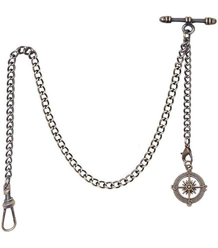 Amazon.com: TREEWETO Pocket Watch Albert Chain T-Bar, Black | Vest