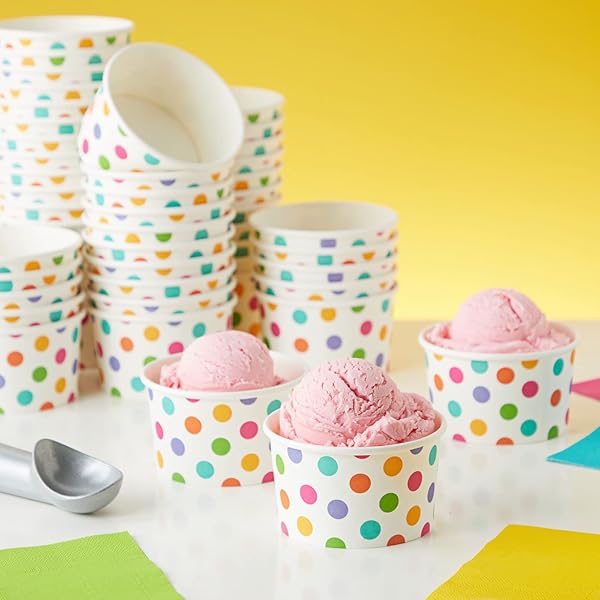 BLUE PANDA PAPER ICE CREAM CUPS – 50 COUNT, RAINBOW POLKA – DISPOSABLE FOR SUNDAES & SNACKS – ICE CREAM BOWLS – PARTY SNACK CUPS