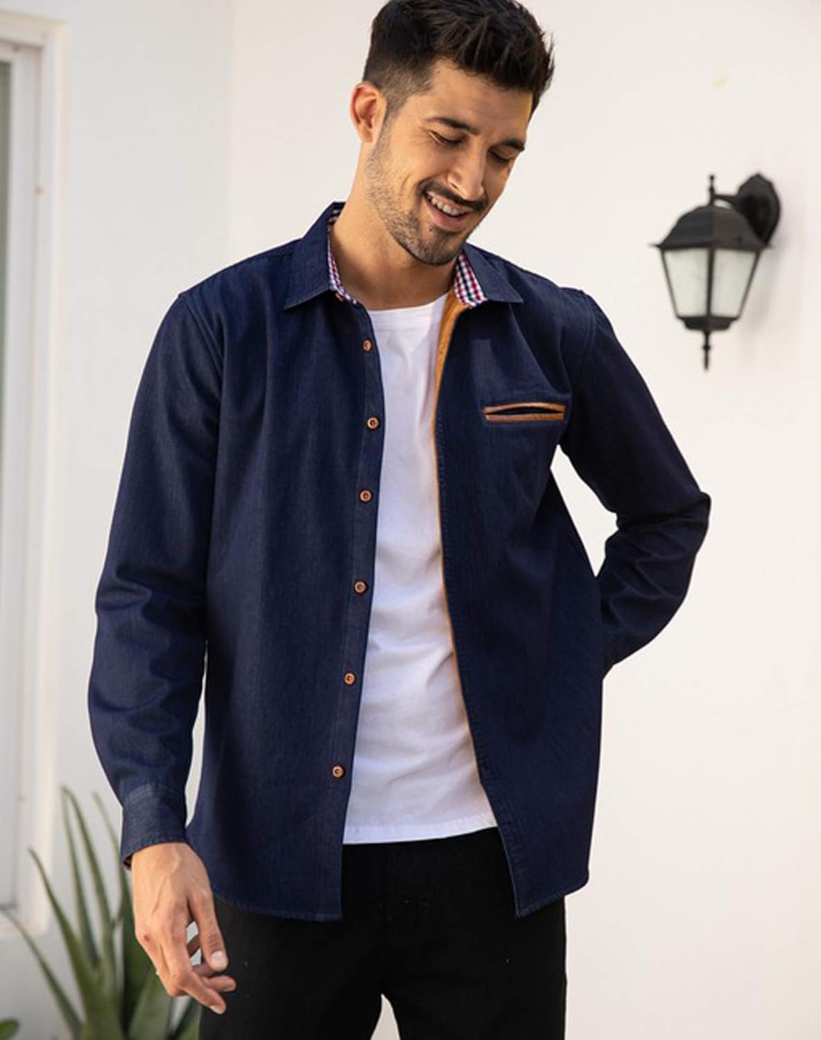 COOFANDY Men's Casual Dress Shirt Button Down Shirts Long-Sleeve Denim Work Shirt: Clothing